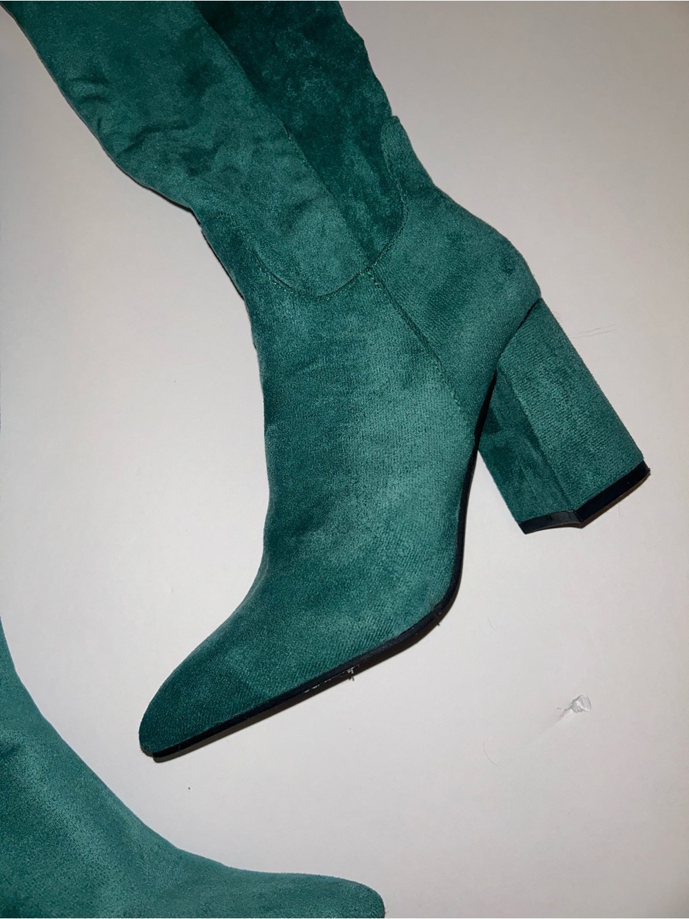 Women's Teal Suede Mid-Calf Block Heel Boots - Picture 3 of 9